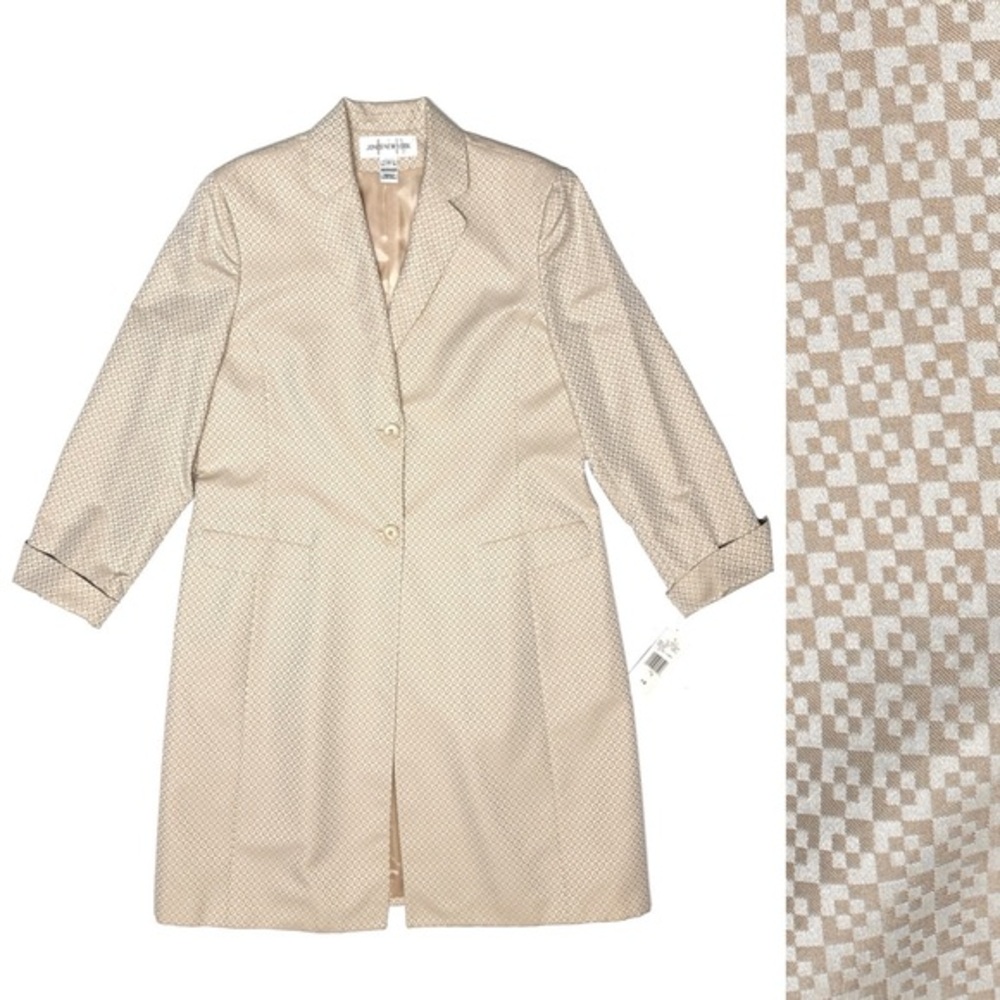 NEW Jones NY Cream Jacquard Long Jacket Dressy Overcoat Single Breasted Sz 16